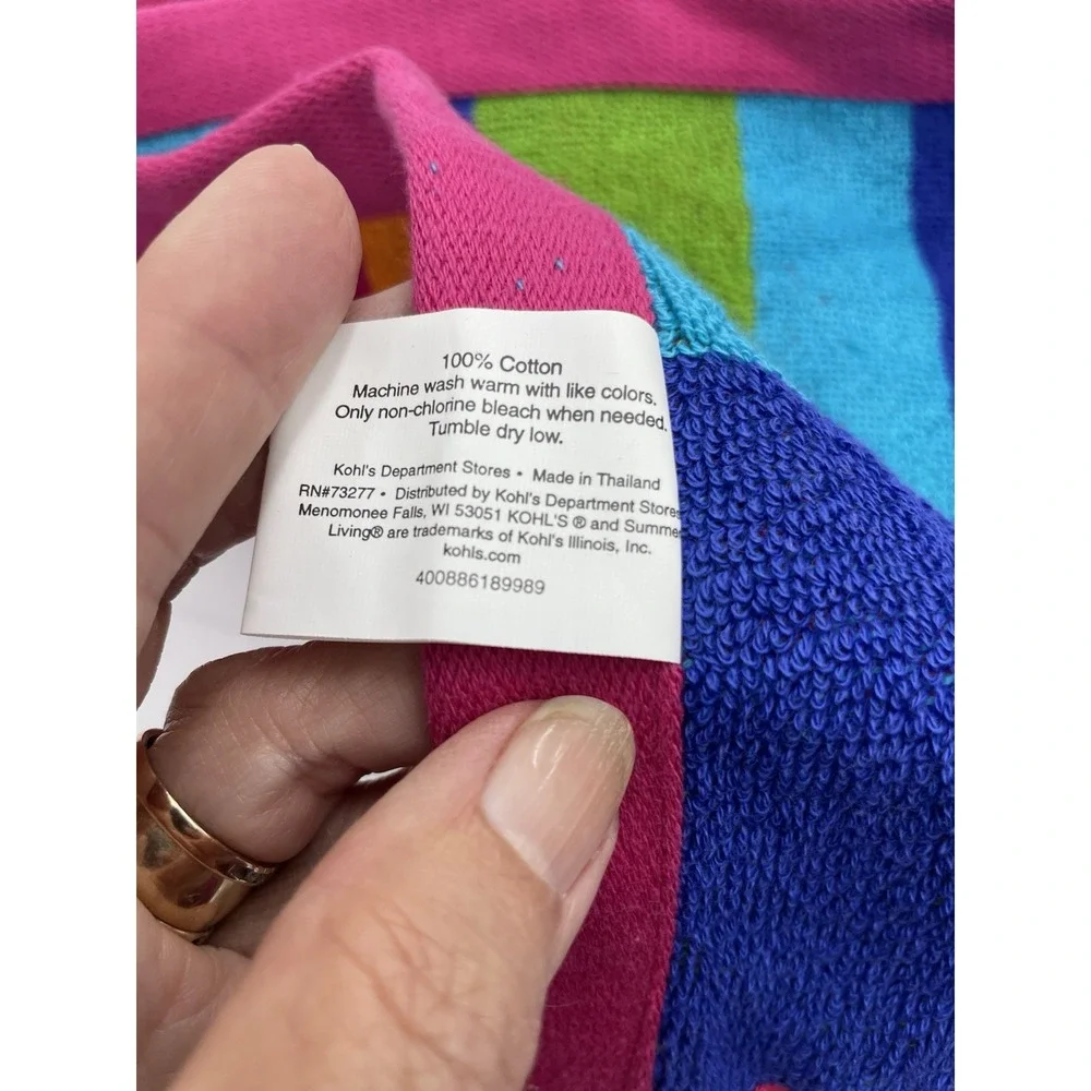 Vintage New Velour Cotton Bright‎ Multi Color Block XLarge Beach Towel 58x70